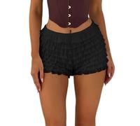 2025 Trousers Women Lace Mini Skirt Low Rise Micro Skirt Asymmetrical Ruffle Hem Flared Lingerie Short Pettipants Features: (Black, S)