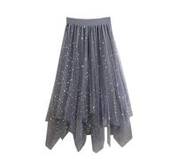 2025 Tulle Skirts with Sequins and Star Pattern for Little Girls, Long Sequin Skirt, Tutu, High Low Skirt, Sparkling A-Line Skirt with Elastic Waist Girls with Braces, gray, 6-7 Years