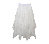 2025 - Tulle Skirts with Star Sequins for Women, Long Sequin Skirt, Tutu, High Low Skirt, Sparkling Layered A-Line Skirt with Elastic Waist, Women's Skirts Knee-Length, Red, White, XXL