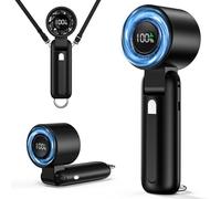 2025 Turbo Handheld Fan-100-Speed Adjustable,USB Rechargeable, 5000mAh Battery, 7-Blade High-Speed Cooling for Travel, Office & Camping - Compact, Foldable with LED Display & Carabiner Clip (Black)