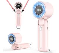 2025 Turbo Handheld Fan-100-Speed Adjustable,USB Rechargeable, 5000mAh Battery, 7-Blade High-Speed Cooling for Travel, Office & Camping - Compact, Foldable with LED Display & Carabiner Clip (Pink)