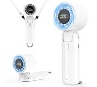 2025 Turbo Handheld Fan-100-Speed Adjustable,USB Rechargeable, 5000mAh Battery, 7-Blade High-Speed Cooling for Travel, Office & Camping - Compact, Foldable with LED Display & Carabiner Clip (White)