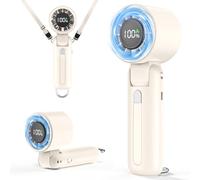 2025 Turbo Handheld Fan-100-Speed Adjustable,USB Rechargeable, 5000mAh Battery, 7-Blade High-Speed Cooling for Travel, Office & Camping - Compact, Foldable with LED Display & Carabiner Clip (Beige)