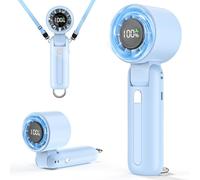 2025 Turbo Handheld Fan-100-Speed Adjustable,USB Rechargeable, 5000mAh Battery, 7-Blade High-Speed Cooling for Travel, Office & Camping - Compact, Foldable with LED Display & Carabiner Clip (Sky Blue)