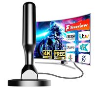 2025 TV Aerial for Freeview - Indoor HDTV Antenna with 360° Reception & Long Range, Supports 4K/1080p, VHF/UHF/DAB, Magnetic Base, Works with All UK TVs