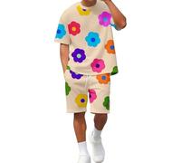 2025 - Two Piece Set with Short-Sleeved T-Shirt Shorts for Men with Shirt Quarter Trousers Forget Mein Nicht, khaki, M