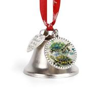 2025 Two Turtles Watercolor Splash Christmas Bell Ornaments Silver Jingle Bells with Red Hanging Rope Vintage Decorative Bells for Xmas Tree Fireplace Mantle Home Decor Holiday Festive Party