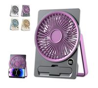 2025 Ultra Slim Card USB Rechargeable Mini Fan with LCD Display & Phone Holder - 6 Speeds, Whisper-Quiet, 180° Folding, Hanging & Standing Portable Desk Fan (Lavender Purple)