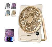 2025 Ultra Slim Card USB Rechargeable Mini Fan with LCD Display & Phone Holder - 6 Speeds, Whisper-Quiet, 180° Folding, Hanging & Standing Portable Desk Fan (Khaki)