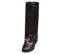 2025 Under The Knee High Boots Pull On Square Toe Block Low Heels Boots Women Medium Calf (Brown, 3.5)