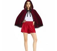 2025 Unisex Gothic Lace Cape - Medieval Hooded Short Cloak Mens Womens Steampunk Velvet Cape,Victorian Lace Up Poncho Renaissance Ruffled Cloaks Halloween Cosplay Costume Christmas Red Robe