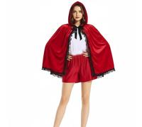 2025 Unisex Gothic Lace Cape - Medieval Hooded Short Cloak Mens Womens Steampunk Velvet Cape,Victorian Lace Up Poncho Renaissance Ruffled Cloaks Halloween Cosplay Costume Christmas Red Robe