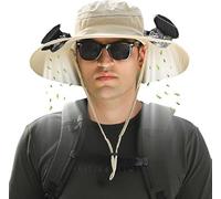 2025 Update Wide Brim Solar Fan Hat, Outdoor Wide Brim Sun Hat with 2 Solar Fan, Removable USB Charging Fan, Hiking Camping Fishing Hat (Khaki-F)