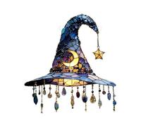 2025 Upgrade Charming Moonlight Witch Acrylic Stained Glass Window Hanging Sun Catcher Decor Stained Panel Hangings Wall Halloween Decor, for Friends and Family (Style D, 8"x8")
