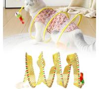 2025 Upgrade Interactive Cat Spiral Toy, Self Play Hunting Spiral Tunnel Toys, Collapsible Tunnel Spring Toys with Plush and Feather for Indoor Cats Kitten (Yellow stripes)