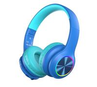 2025 Upgrade Kids Headphones Wireless, Kids Bluetooth 6.0 Headphones with LED Light, 85H Playtimes,85/94dB Volume Limited,Type-C Fast Charging,Foldable Over Ear, Built-in Mic,Wired & TF Card Mode,Blue