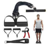2025 Upgrade Pedal Resistance Band, 4-Tube Elastic Pull Rope Fitness Sit-up Exercise Equipment at Home Gym Arm Abs Workout Equipment Leg Stretching Equipment with 1Pcs Grip Strength Trainer (Black)