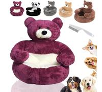 2025 Upgrade Teddy Bear Dog Bed with Arms, Cute Bear Hug Design Dog Cat Beds Plush Pet Beds Cuddler, Soft Cozy Fluffy Warm Washable Pet Sofa with Anti-Slip Bottom (Purple,M-18.1in)