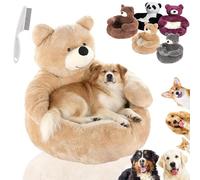 2025 Upgrade Teddy Bear Dog Bed with Arms, Cute Bear Hug Design Dog Cat Beds Plush Pet Beds Cuddler, Soft Cozy Fluffy Warm Washable Pet Sofa with Anti-Slip Bottom (Khaki,M-18.1in)