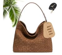 2025 Upgrade Woven Suede Shoulder Bag Woven Shoulder Bag for Women Large Hobo Tote Trendy Braided Satchel Purse, Casual Slouchy Oversized Bag for Work, Travel & Daily Use (Brown)