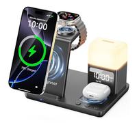 【2025 Upgraded】6 in 1 Wireless Charging Station for iPhone with Alarm Clock & 3-Color Light, 15W Fast Charger for iPhone 16/15/14/13/12 Series, Compatible with Apple Watch 1-10 Airpods 4/3/2/Pro