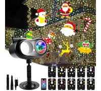 2025 Upgraded Christmas Projection Lamp Double Hole LED Projector Lamp Outdoor with 14 Switchable Patterns 10 Colors Wave Effect Remote Control for Halloween Christmas Decoration