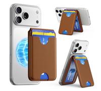 2025 Upgraded for MagSafe Wallet, 5 Card Holder, RFID Blocking, Magnetic Wallet for iPhone with Adjustable Stand, Slim for iPhone 17/16/15/14/13/12 Series, Not for 13/12 Mini, Vegan Leather, Brown