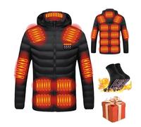 2025 Upgraded Heated Jacket, 19 Heating Zone Men's Electric Heating Down Jacket Waterproof Windproof Electric Coat Outerwear with 3 Temperature for Outdoor Camping Hiking Golf (No Power Bank)