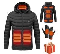 2025 Upgraded Heated Jacket, 19 Heating Zone Men's Electric Heating Down Jacket Waterproof Windproof Electric Coat Outerwear with 3 Temperature for Outdoor Camping Hiking Golf (No Power Bank)