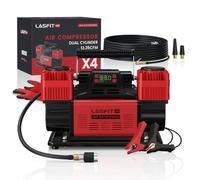 [2025 Upgraded] LASFIT X4 Off Road Air Compressor [Dual Cylinder with Auto Stop] Heavy Duty Portable Air Compressor Tire Inflator Air Pump w/Digital Pressure Gauge for 4x4 Vehicles, Trucks, RVs