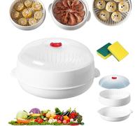 2025 Upgraded Microwave Oven Steamer, Multifunctional Microwave Heating and Thermal Insulation Steamer Utensils, Microwavable Cookware with Lid and Tray for Cooking Food and Vegetables (Round-1 layer)