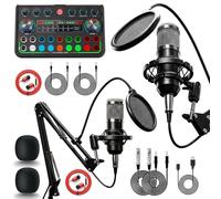 2025 Upgraded Podcast Equipment Bundle for 2, Recording Studio Kit with Dual Condenser Microphones, Audio Interface Mixer with 4 Sound Effects, Easy Setup for Podcasting, Streaming & Gaming