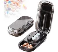 2025 Upgraded Portable Pill Cutter, Pill Splitter for Large Small Tiny Pills, 2 in 1 Pills Cutter & Storage Organizer for Purse Pocket Home Travel (Black-1/2)