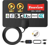 2025 Upgraded TV Aerial, Digital TV Aerial Indoor for Freeview TV, Amplified Indoor TV Aeral with Booster 250+ Long Range Reception (Matt Black)