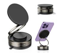 2025 Upgraded Vacuum Magnetic Phone Holder, 360° Magnetic Suction Phone Mount for MagSafe, Foldable and Retractable Suction Cup Phone Mount for Car/Gym/Mirror/Smooth Surface to iPhone & Android(Black)