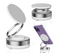 2025 Upgraded Vacuum Magnetic Phone Holder, 360° Magnetic Suction Phone Mount for MagSafe, Foldable and Retractable Suction Cup Phone Mount for Car/Gym/Mirror/Smooth Surface to iPhone & Android(White)