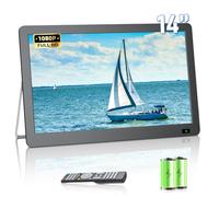 (2025 upgraded version)Desobry 14.2 inch Portable TV with stronger Antenna 1080P freeview outdoor tv with DVB/T2 Tuner Rechargeable Battery Operated Mini TV LCD,Built-in Stand,HDMI Input,USB