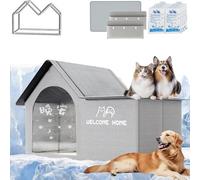 2025 Upgrades Air Conditioned Dog House, Foldable Dog House with Ac Unit, Pet Cooling With Removable Pad & 10 Ice Packs for Small Medium Large Dogs and Cats (Gray single top,L)