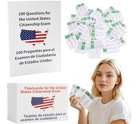 2025 US Citizenship Flashcards with Bilingual Booklet - English/Spanish, with 100 US Civics Questions and Answers, Citizenship Study Guide, Bilingual Flashcards (White, 100