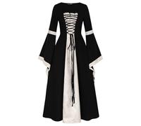 2025 Victorian Women's Trumpet Sleeve Dress - Vintage Long Lace Up Dress Loose Chic Flowy Style Medieval Court Renaissance Gothic Steampunk Cosplay Halloween Carnival Patchwork Dress