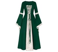2025 Victorian Women's Trumpet Sleeve Dress - Vintage Long Lace Up Dress Loose Chic Flowy Style Medieval Court Renaissance Gothic Steampunk Cosplay Halloween Carnival Patchwork Dress