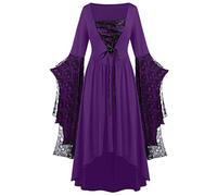 2025 Vintage Women's Batwing Sleeve Dress - Medieval Irregular Loose Lace-Up Chic Renaissance Halloween Victorian Gothic Court Cosplay Fluid Carnival Lace Patchwork Dress