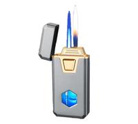 2025 Voice-activated Smart Sensor Windproof Dual Flame Butane Lighter with Multiple Ignition Methods and Transparent Visible Air Window, Perfect for Men (Butane Not Included)(Gray)