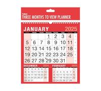 2025 Wall Calendar Planner 3 Months To View Hanging Spiral Bound Red 260 x 240mm