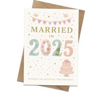 2025 Wedding Card for Couples - Married in 2025 Congratulations Card with Champagne Cake and Confetti Design - Blank Inside with Kraft Envelope - Elegant Engagement or Newlywed Greeting Card