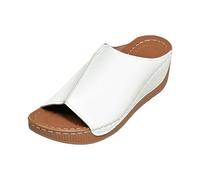 2025 Wedges Sandals for Women Damping Sole Upgradation Stretch Low Heel Slippers Rubber Sole Arch Support Cushion Slides Sandals Slip on Going Out Dressy Comfortable Summer Beach Slide (White, 3.5)