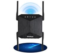 2025 WiFi Extender Booster Pro Long Range WiFi Booster Newest WiFi Repeater 1-Click Setup Home with 4 Antennas & Ethernet Port for 4000 Sq.ft Homes/WiFi Booster Range Extender 45 Devices UK Plug Black