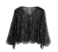 2025 Winter Autumn 1920s Sequin Beaded Shawl Wraps Women's Flapper Shawl Wedding Cape Flapper Cover Up for Party (Black, One Size)