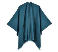 2025 Winter Autumn Women's Warm Shawl Wrap Cape Winter Cardigan Sweaters Open Front Poncho (Blue, One Size)