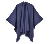 2025 Winter Autumn Women's Warm Shawl Wrap Cape Winter Cardigan Sweaters Open Front Poncho (Navy, One Size)